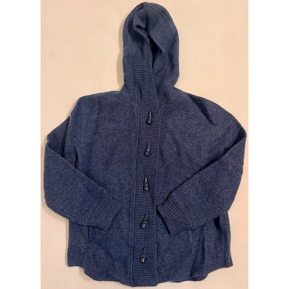 Vtg Lily Stanhope 100% Wool Button Down Hooded Cardigan Size XL Women's Blue - Picture 1 of 4